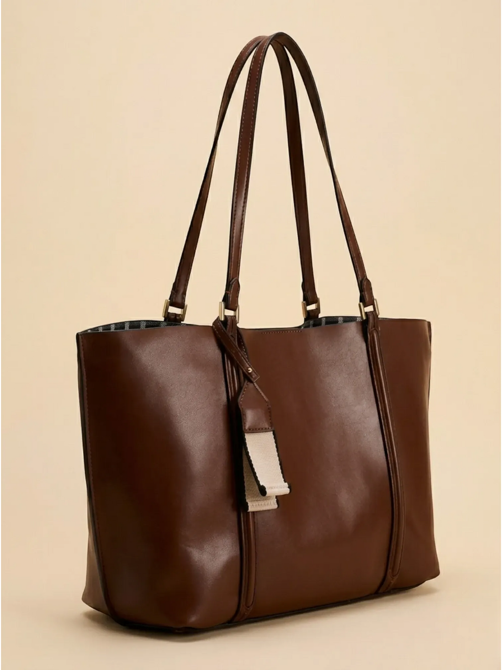 Sac Cabas Cuir Vegan Lisse Marron