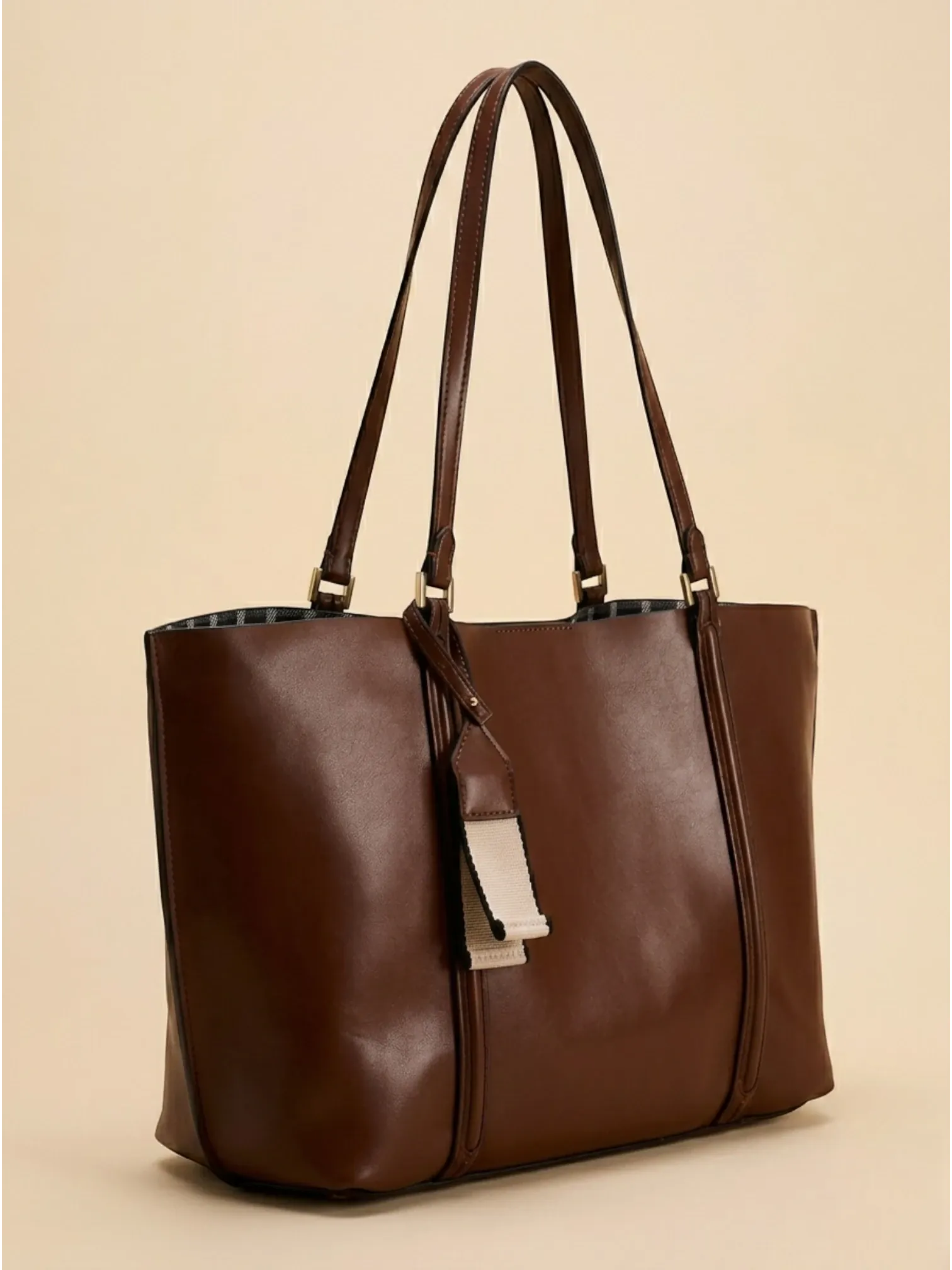 Sac Cabas Cuir Vegan Lisse Marron