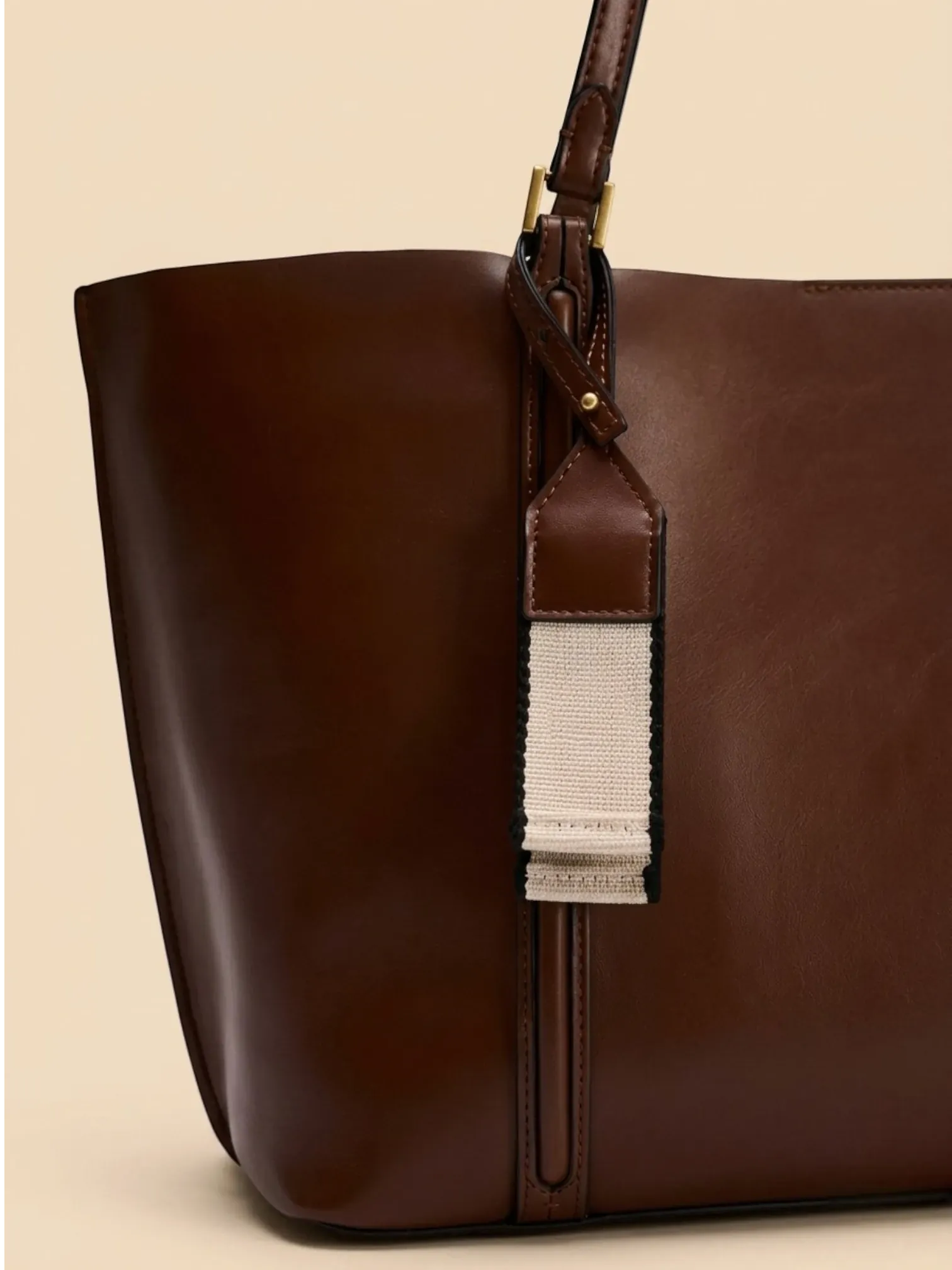 Sac Cabas Cuir Vegan Lisse Marron