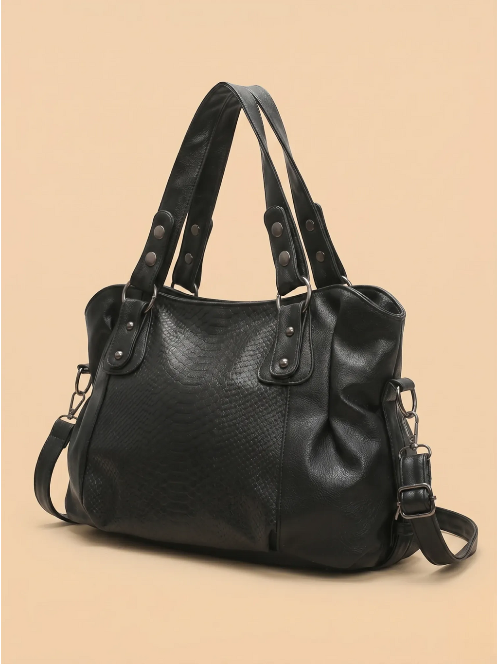 Sac Cabas de Cours Cuir Vegan Croco Noir
