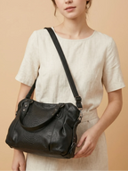 Sac Cabas de Cours Cuir Vegan Croco Noir