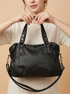 Sac Cabas de Cours Cuir Vegan Croco Noir