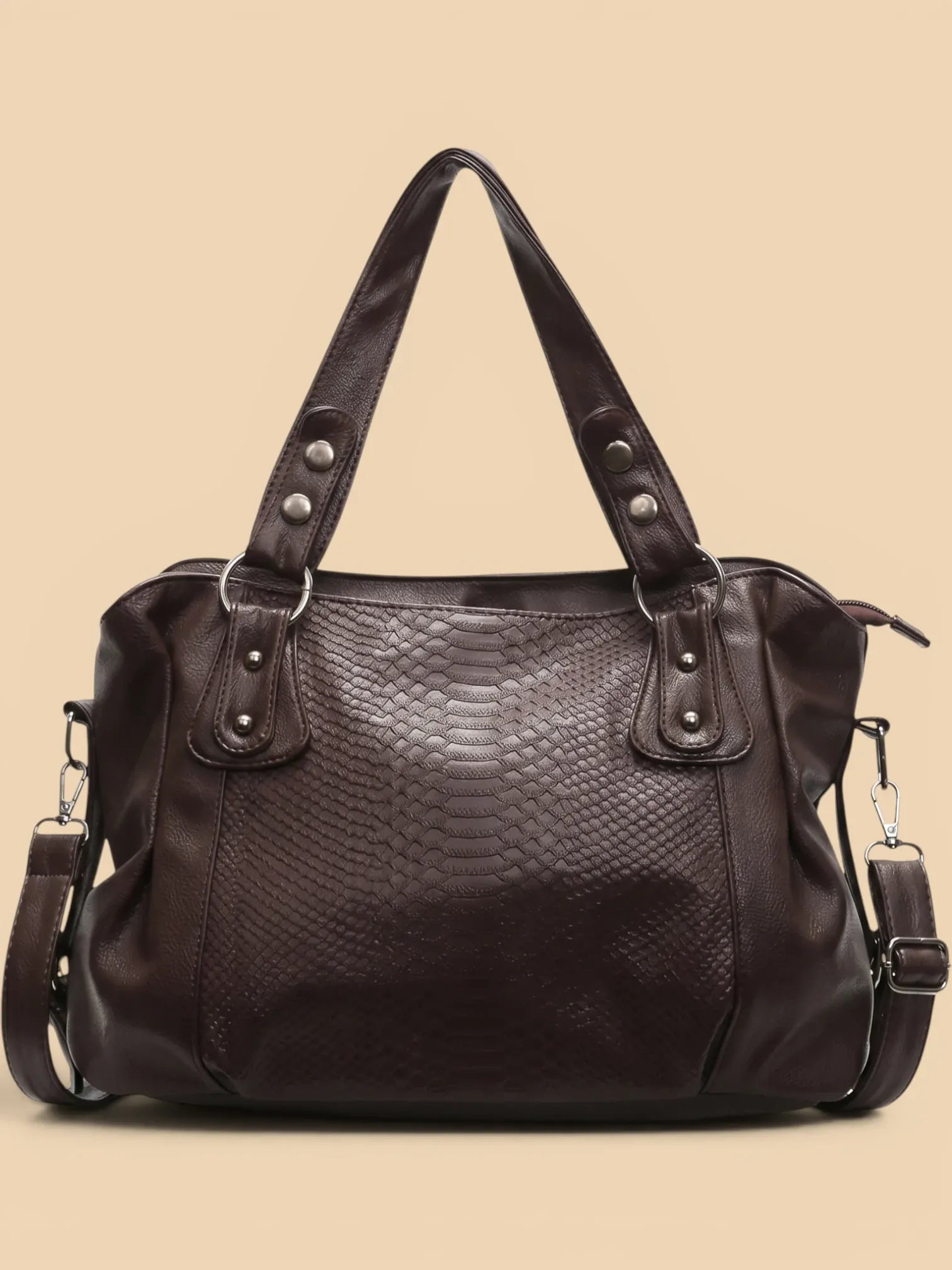 Sac Cabas de Cours Cuir Vegan Croco Café