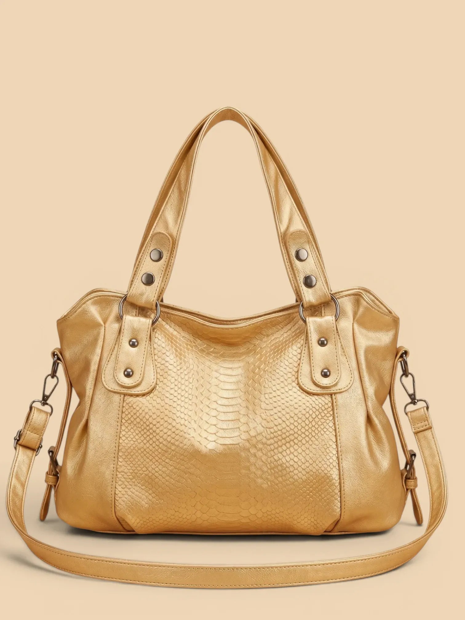Sac Cabas de Cours Cuir Vegan Croco Or
