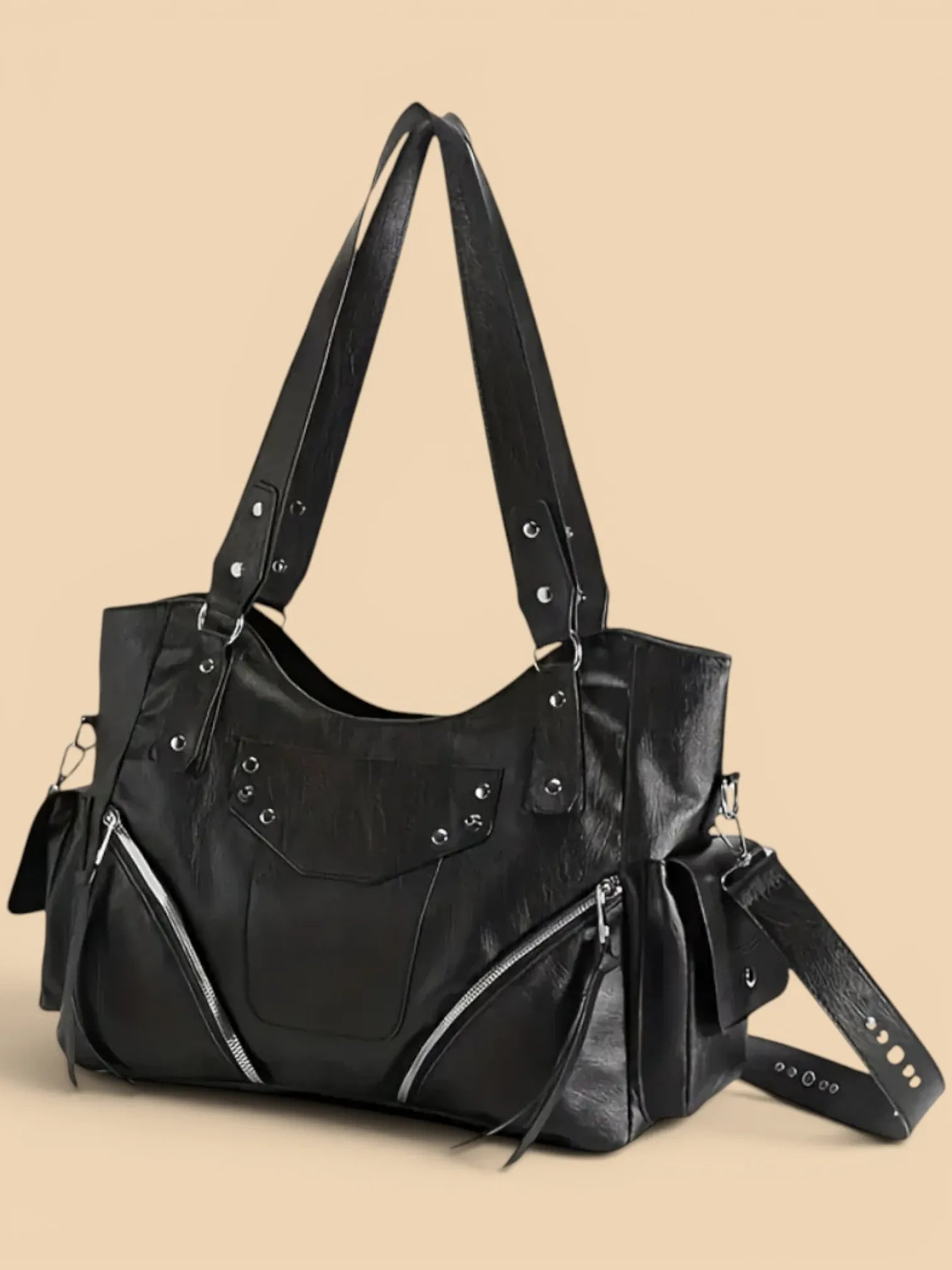 Sac Cabas de Cours Design en Cuir Vegan Noir