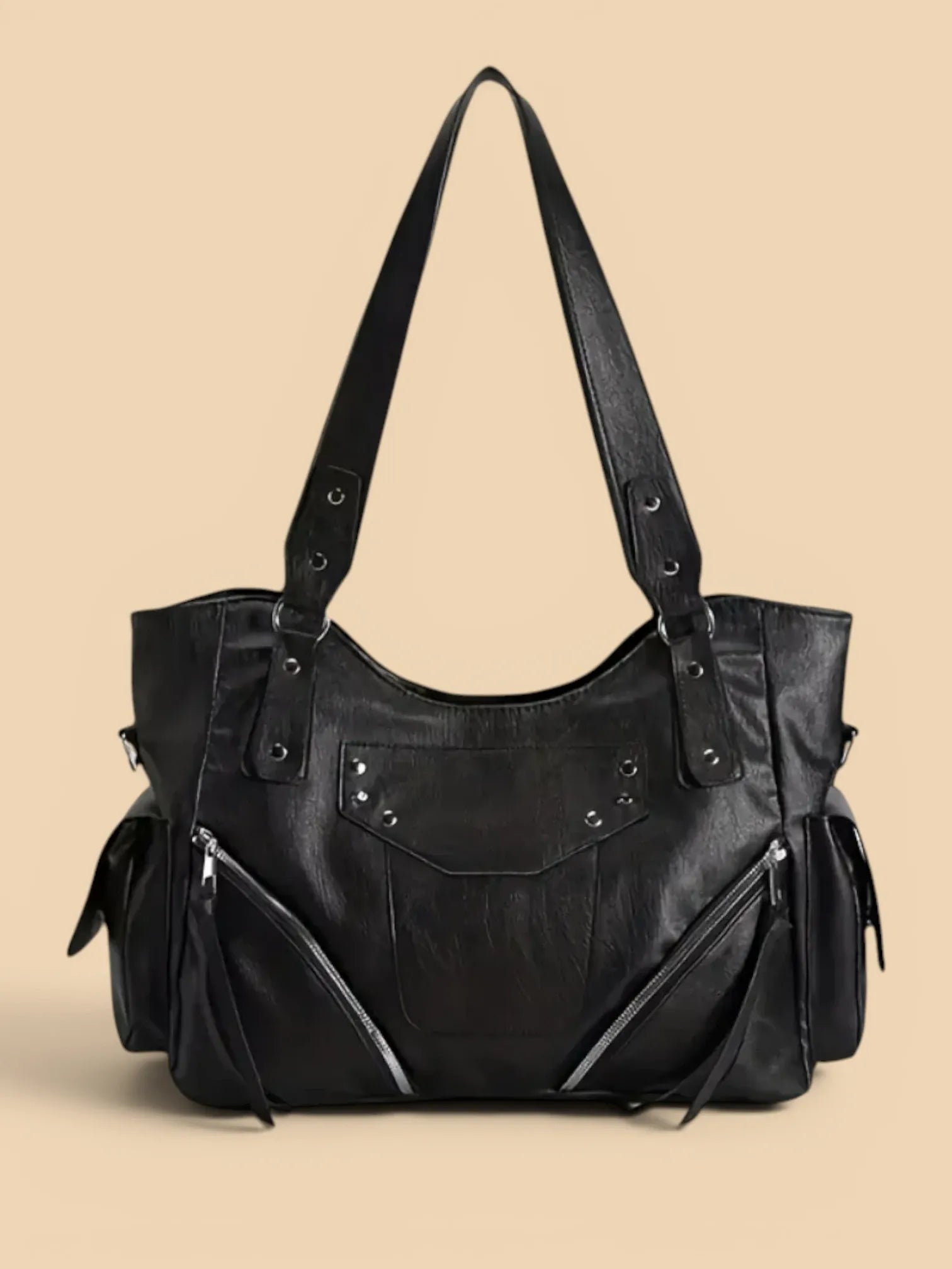 Sac Cabas de Cours Design en Cuir Vegan Noir