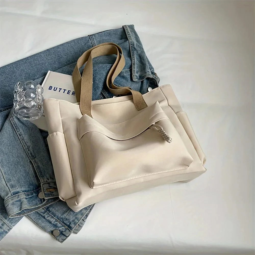 Sac Cabas de Cours en Toile Imperméable Beige