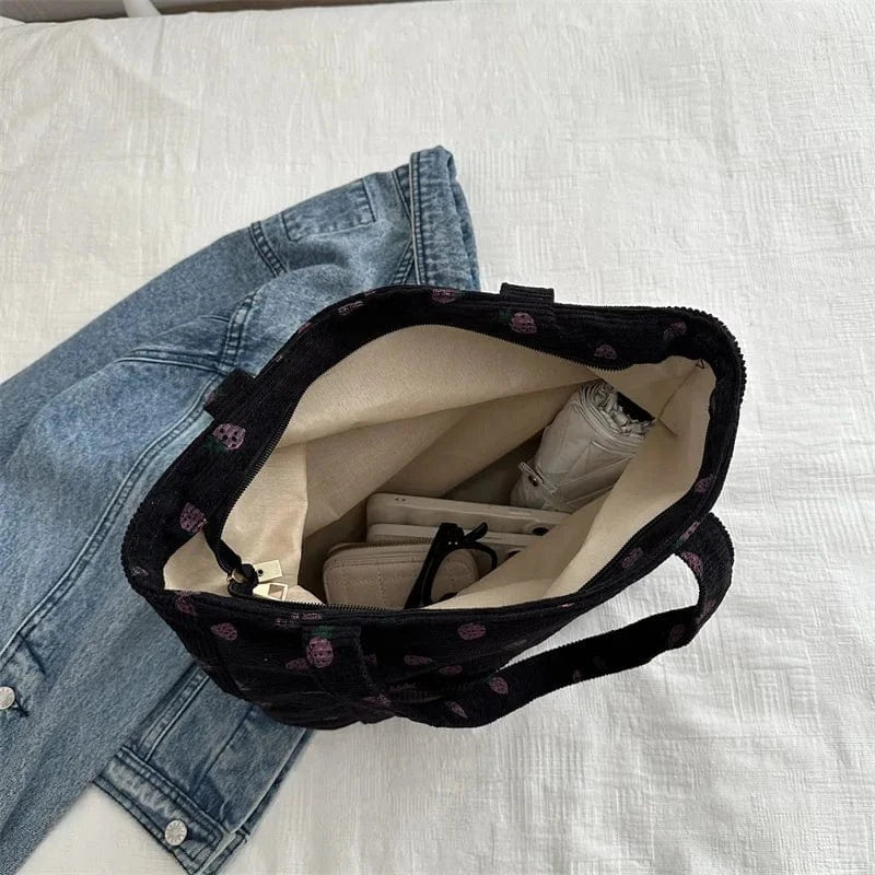 Sac Cabas de Cours en Velours Fraise