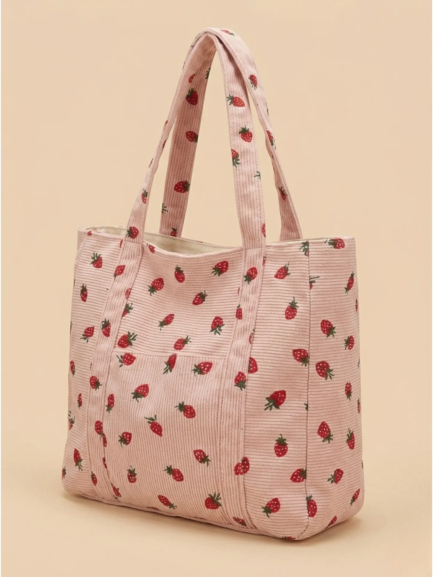 Sac Cabas de Cours en Velours Fraise Rose