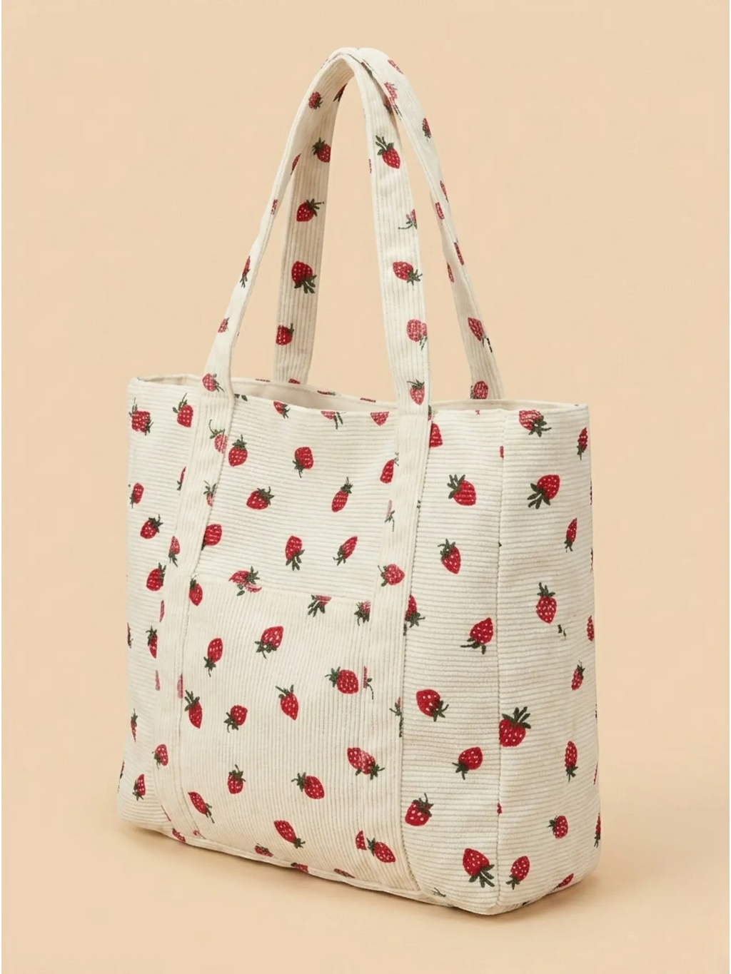 Sac Cabas de Cours en Velours Fraise Blanc