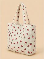 Sac Cabas de Cours en Velours Fraise Blanc
