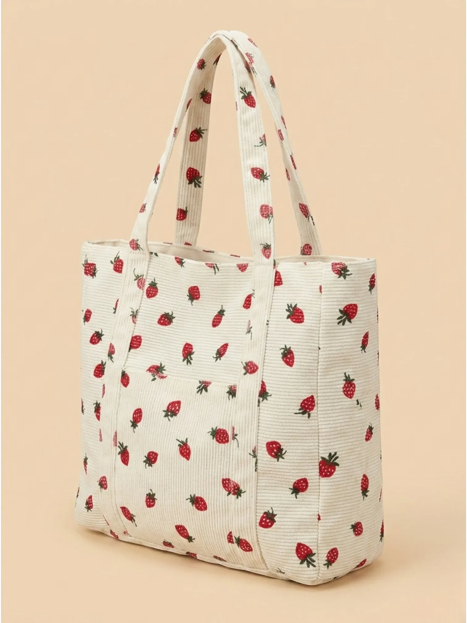 Sac Cabas de Cours en Velours Fraise Blanc