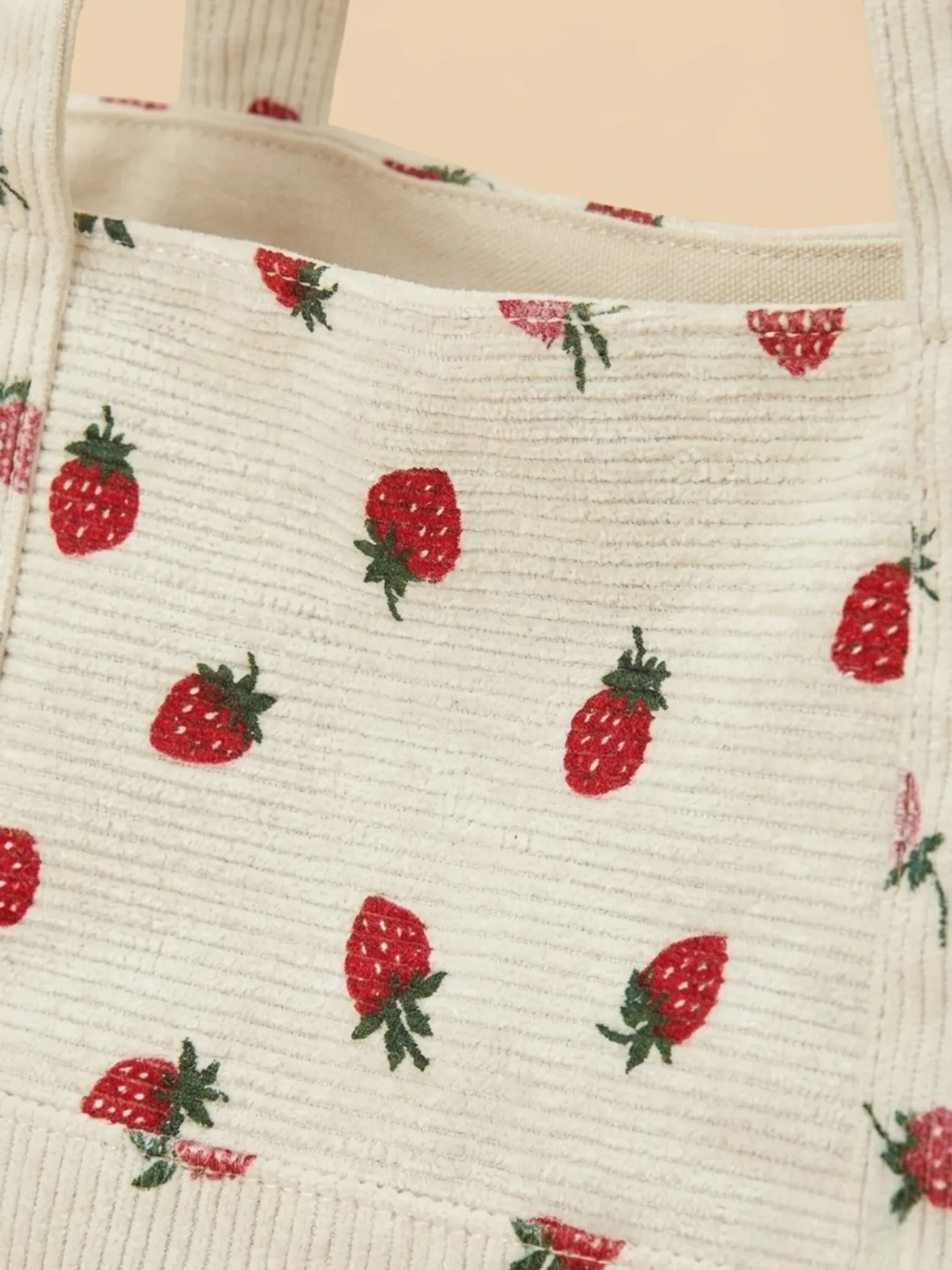 Sac Cabas de Cours en Velours Fraise Blanc