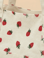 Sac Cabas de Cours en Velours Fraise Blanc