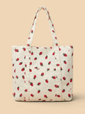 Sac Cabas de Cours en Velours Fraise Blanc