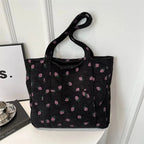Sac Cabas de Cours en Velours Fraise Noir