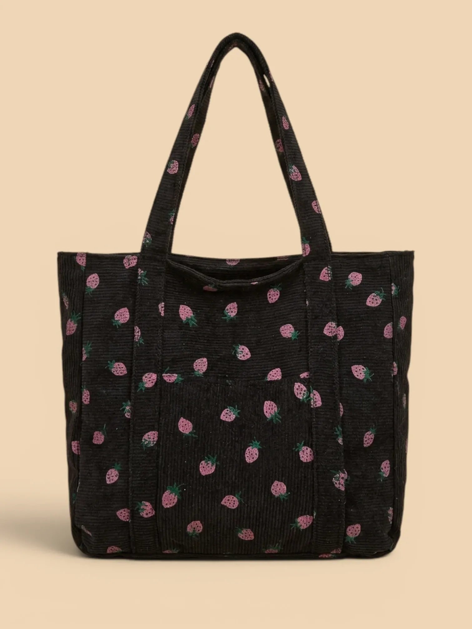Sac Cabas de Cours en Velours Fraise Noir