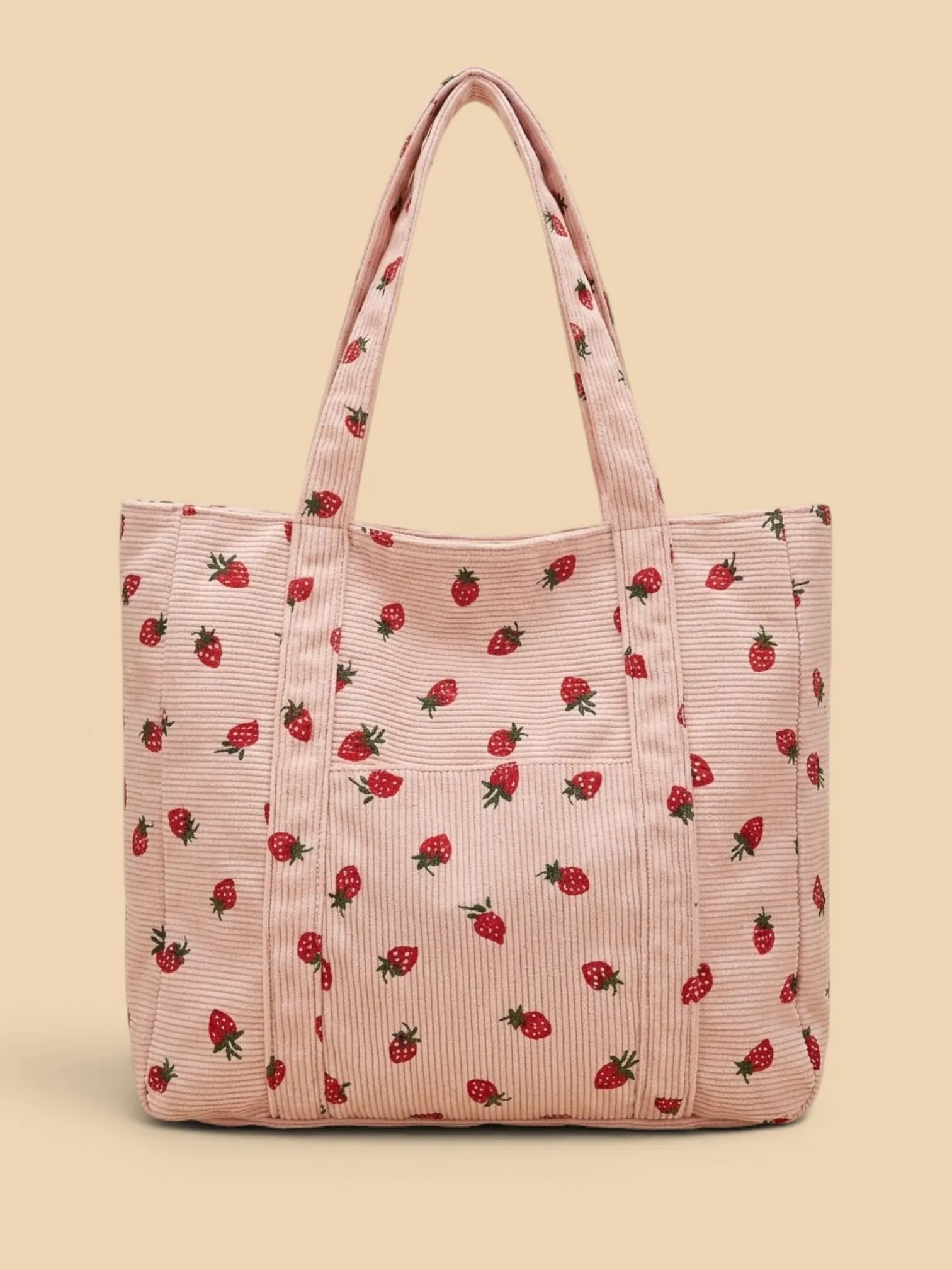 Sac Cabas de Cours en Velours Fraise Rose
