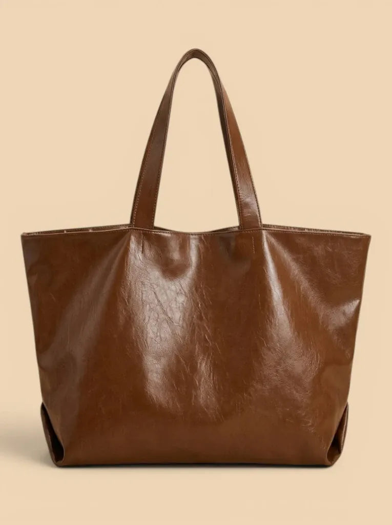 Sac Cabas de Cours Oversize en Cuir Vegan Souple Marron