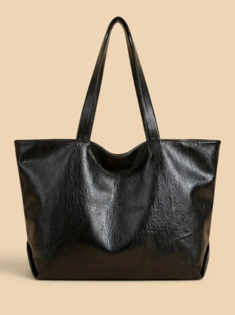 Sac Cabas de Cours Oversize en Cuir Vegan Souple Noir