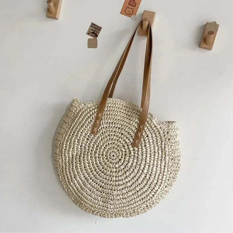 Sac Cabas de Cours Rond Macramé Beige