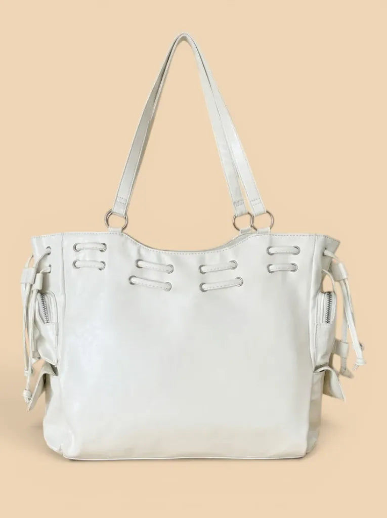 Sac Cabas de Cours Style Motarde Blanc
