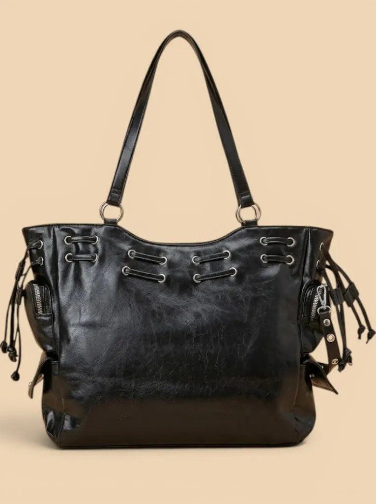 Sac Cabas de Cours Style Motarde Noir