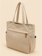 Sac Cabas Duo en Velours Côtelé avec Pochette Crème