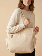 Sac Cabas Duo en Velours Côtelé avec Pochette Crème