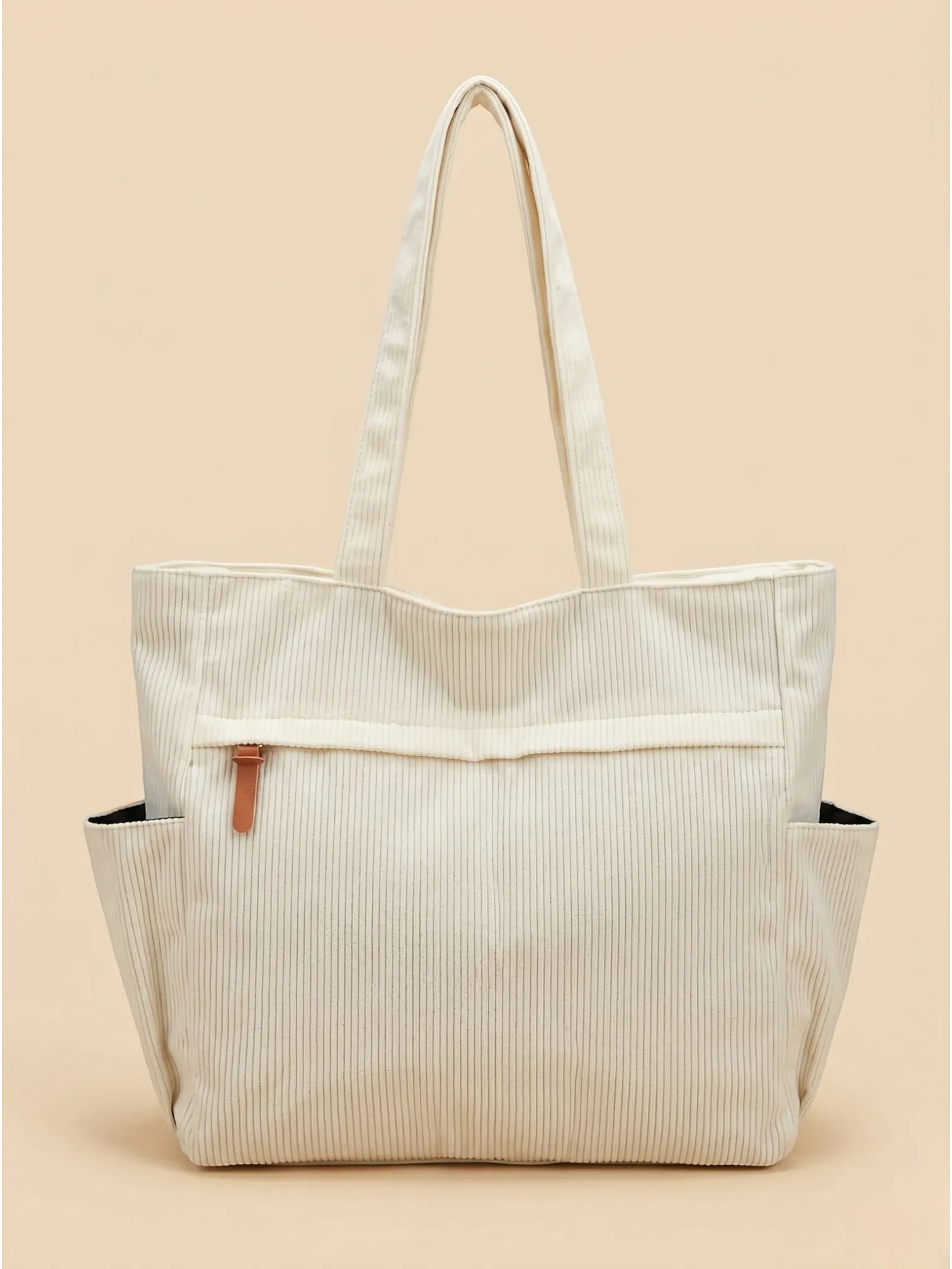 Sac Cabas Duo en Velours Côtelé avec Pochette Blanc