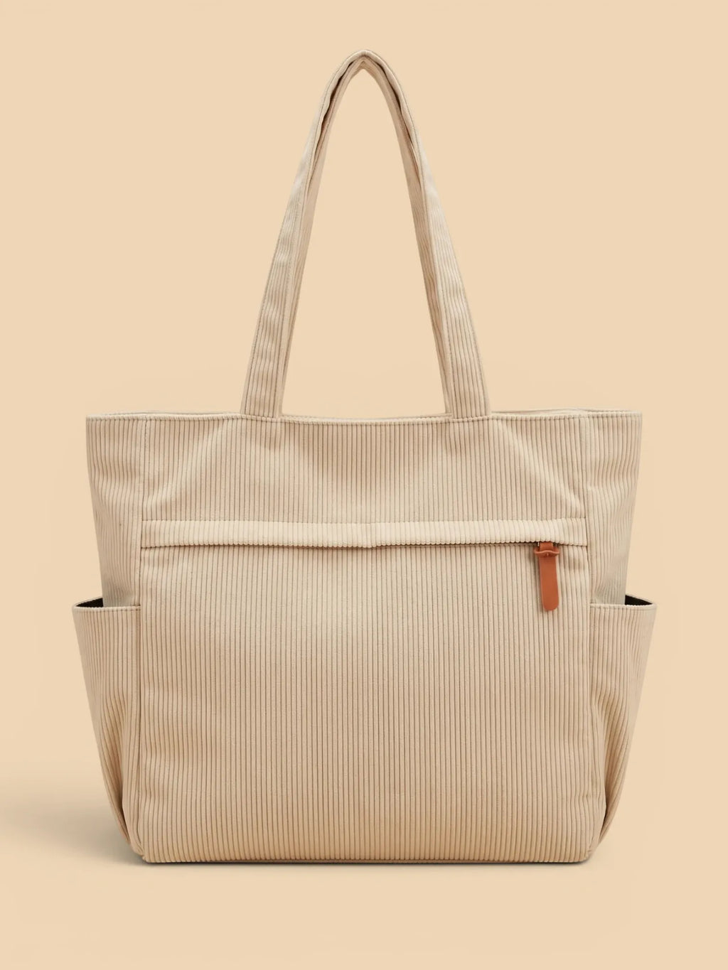 Sac Cabas Duo en Velours Côtelé avec Pochette Crème