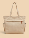 Sac Cabas Duo en Velours Côtelé avec Pochette Crème