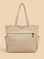 Sac Cabas Duo en Velours Côtelé avec Pochette Crème