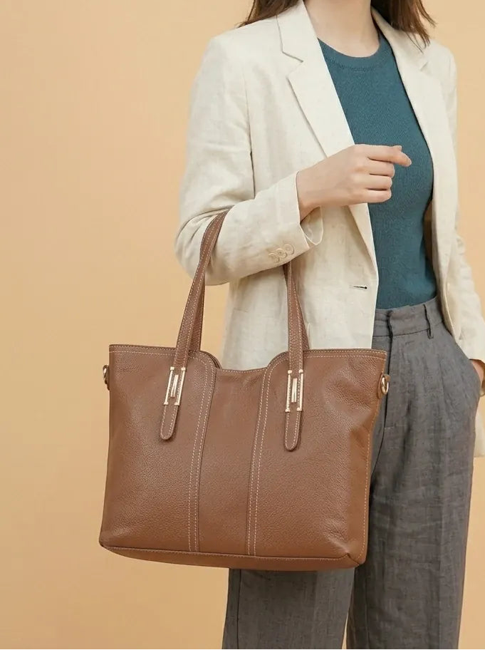 Sac Cabas en Cuir Grainé Camel