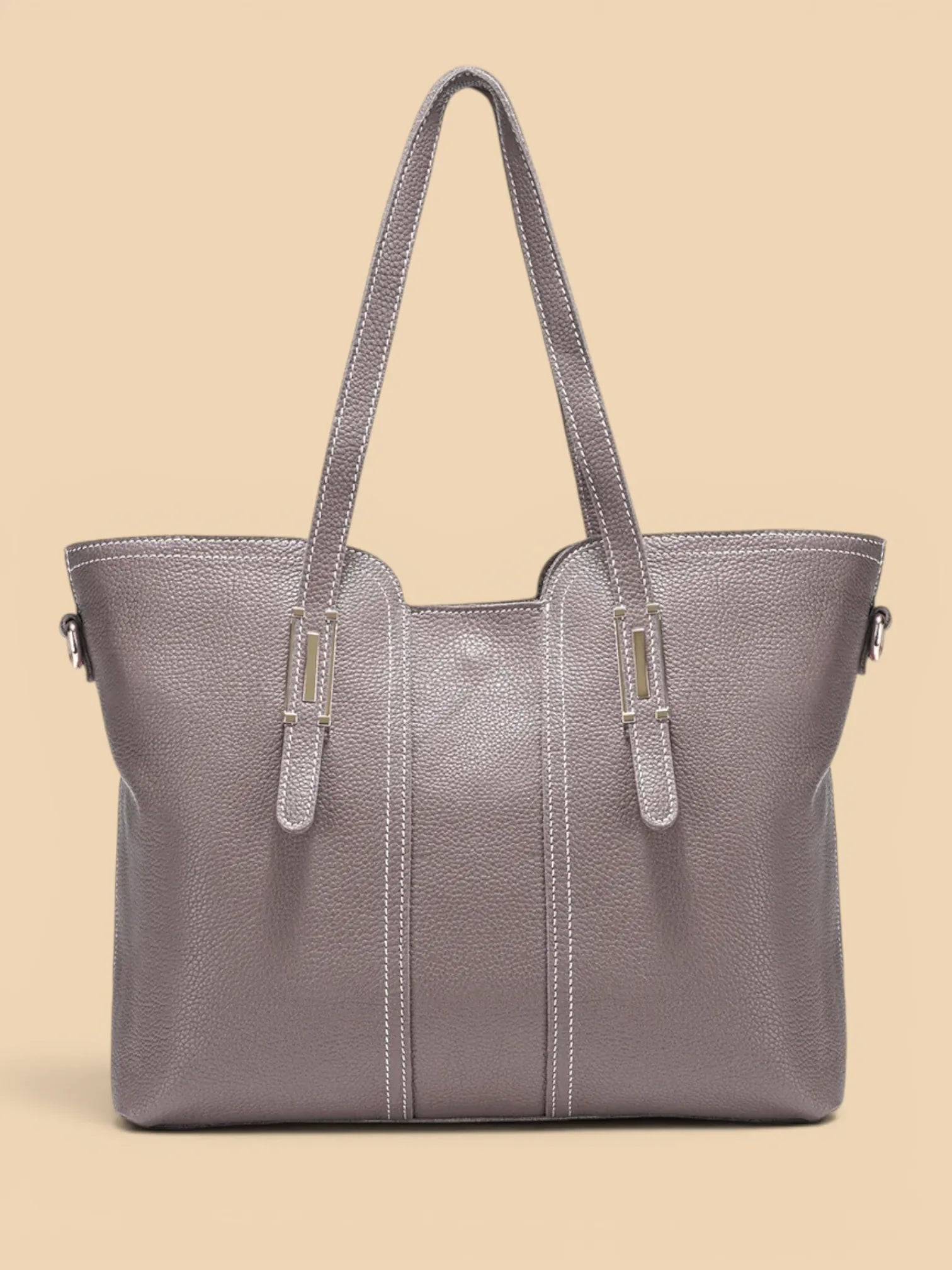 Sac Cabas en Cuir Grainé Gris
