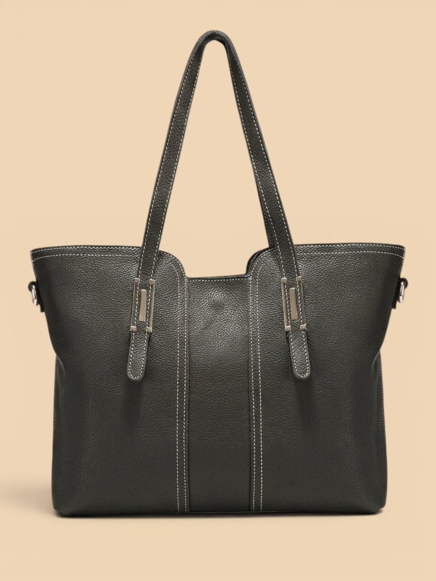 Sac Cabas en Cuir Grainé Noir