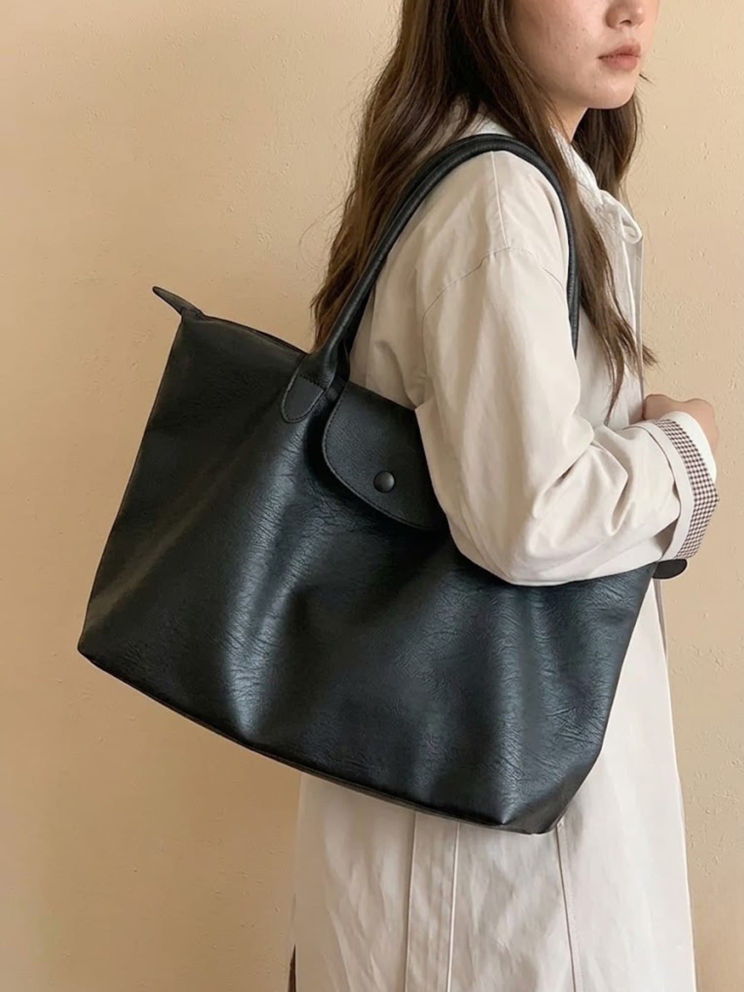 Sac Cabas en Cuir Vegan Souple Noir
