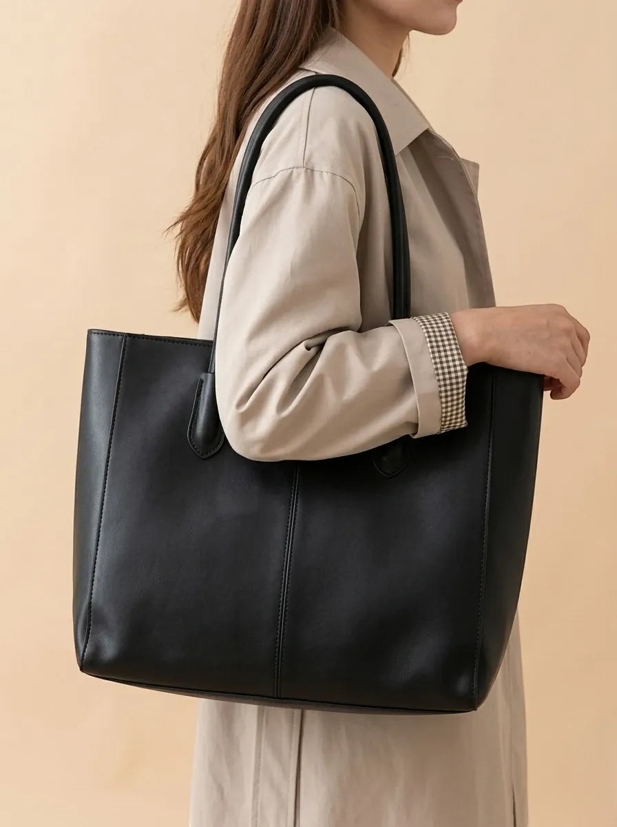Sac Cabas en Cuir Vegan Structuré Noir