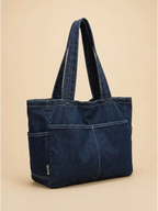 Sac Cabas en Jeans Vintage Zippé Bleu Foncé
