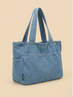 Sac Cabas en Jeans Vintage Zippé Bleu Clair