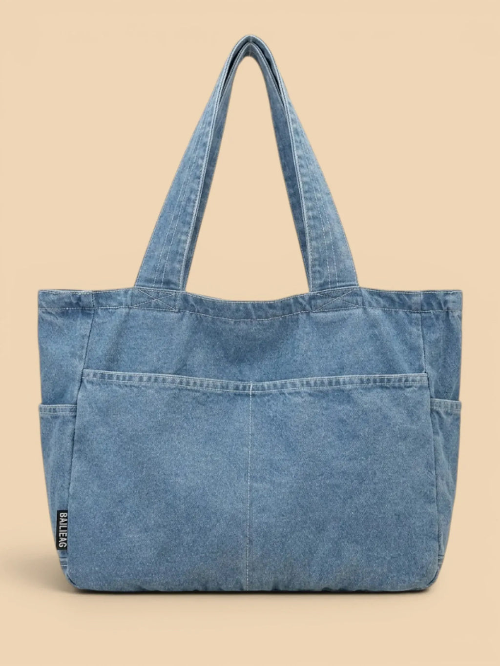 Sac Cabas en Jeans Vintage Zippé Bleu Clair
