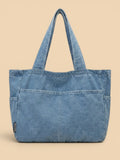 Sac Cabas en Jeans Vintage Zippé Bleu Clair