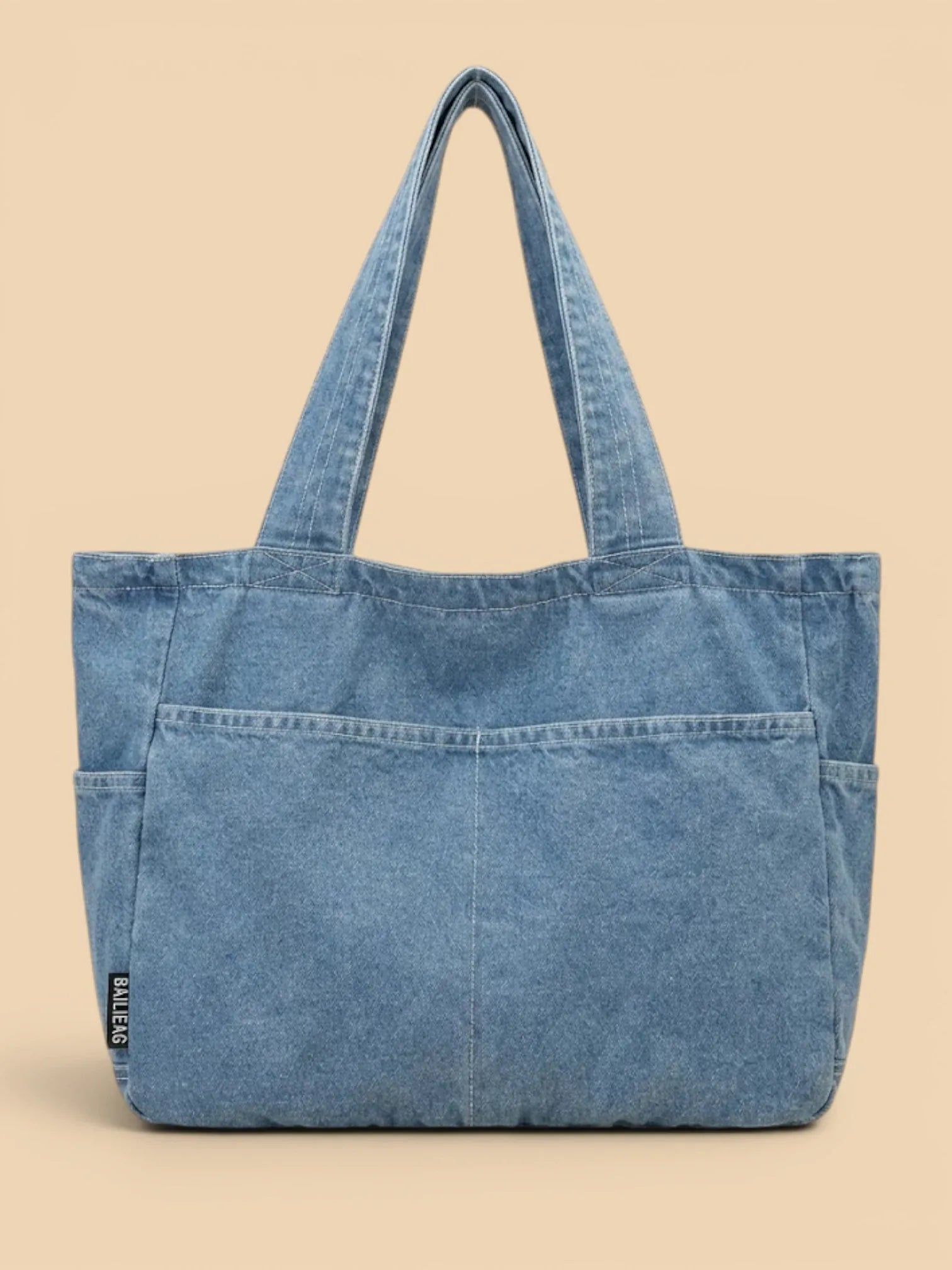 Sac Cabas en Jeans Vintage Zippé Bleu Clair