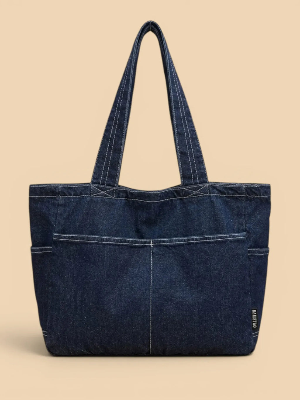 Sac Cabas en Jeans Vintage Zippé Bleu Foncé