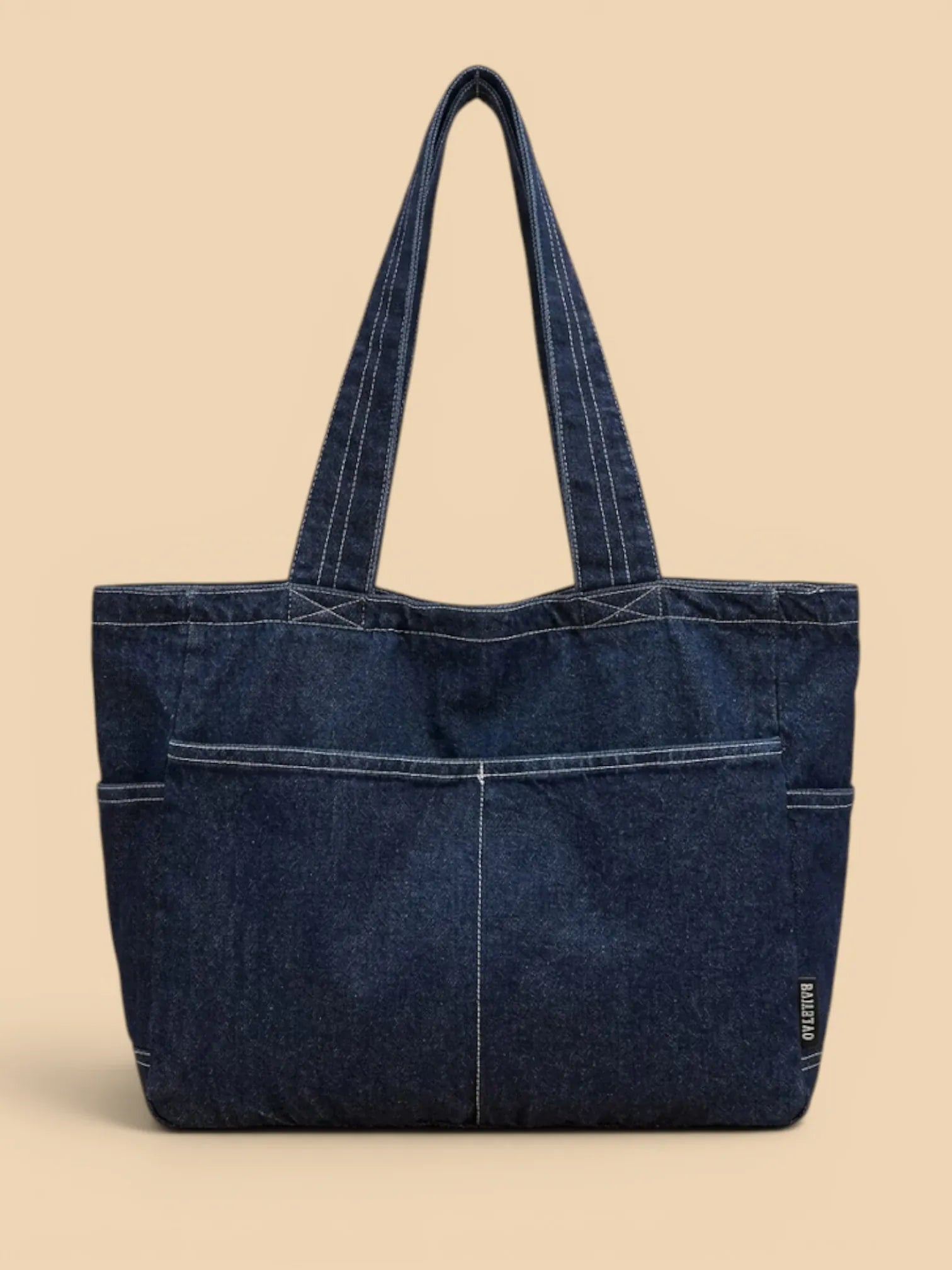 Sac Cabas en Jeans Vintage Zippé Bleu Foncé