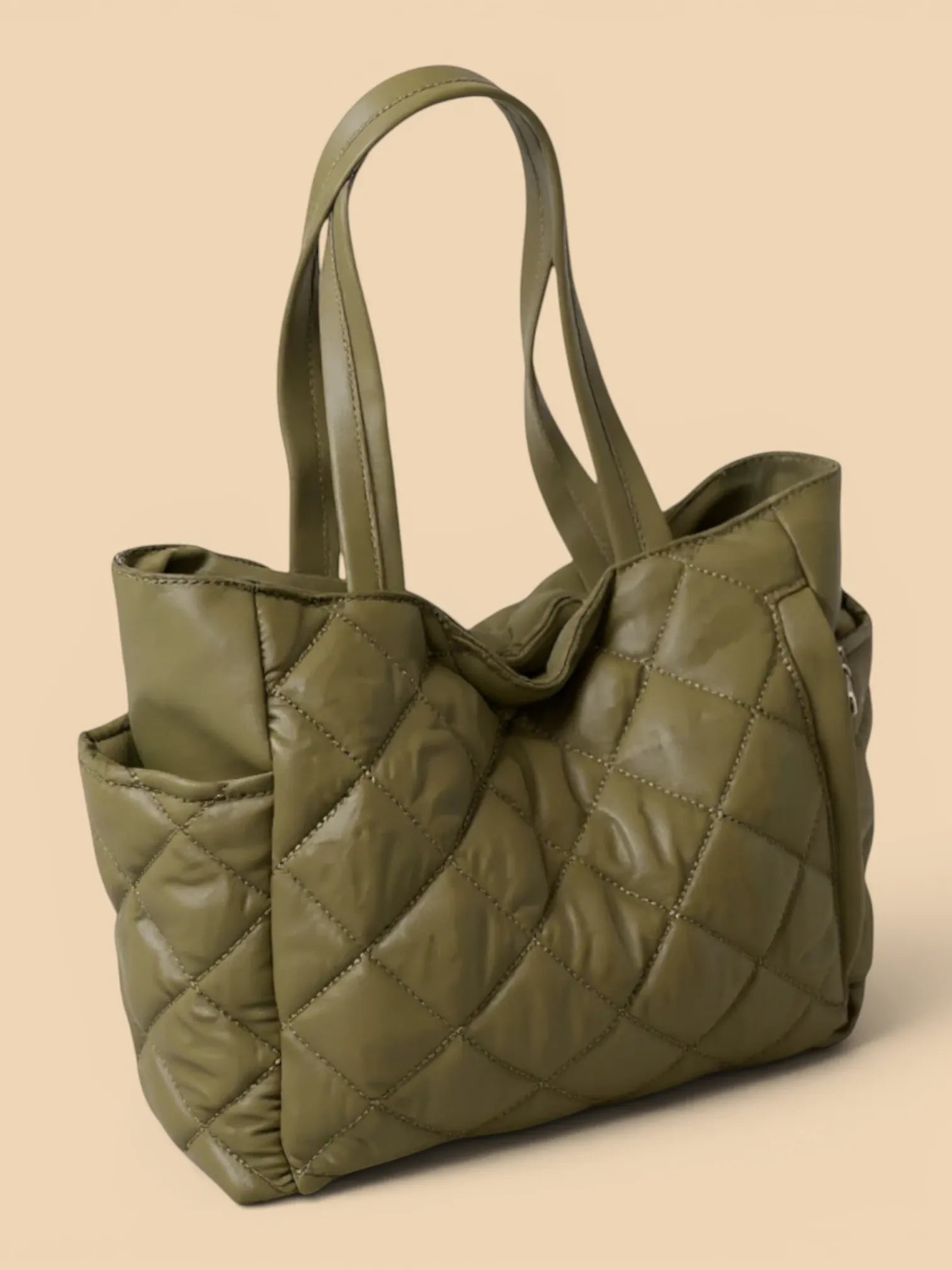 Sac Cabas en Nylon Matelassé Vert