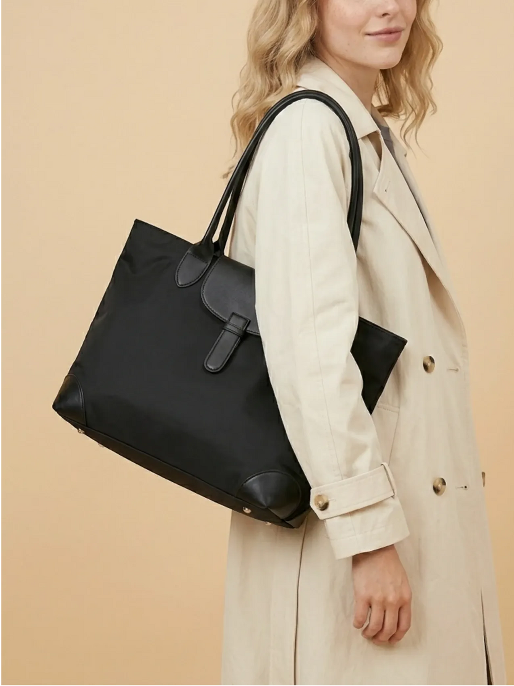 Sac Cabas en Nylon Zippé Noir Noir