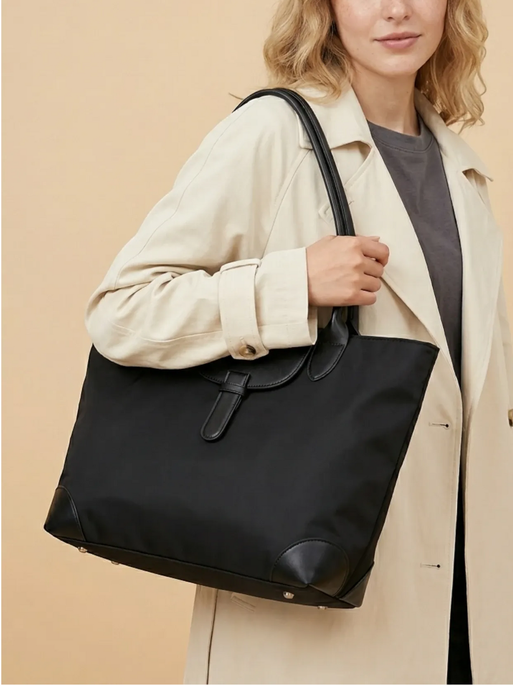 Sac Cabas en Nylon Zippé Noir Noir