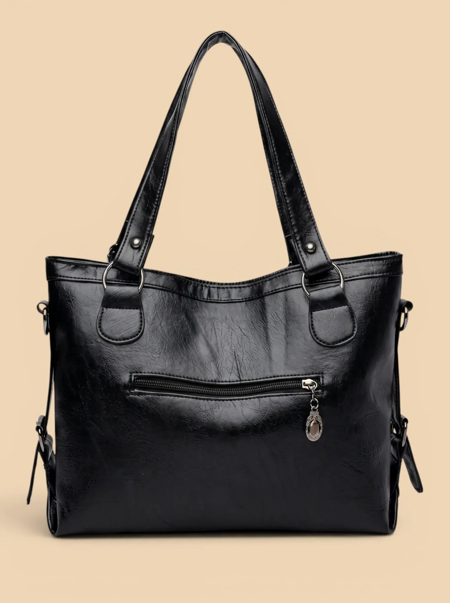Sac Cabas Femme Cuir Vegan Souple Quotidien Noir