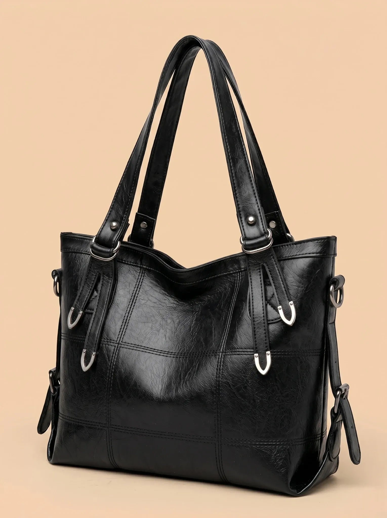 Sac Cabas Femme Cuir Vegan Souple Quotidien Noir